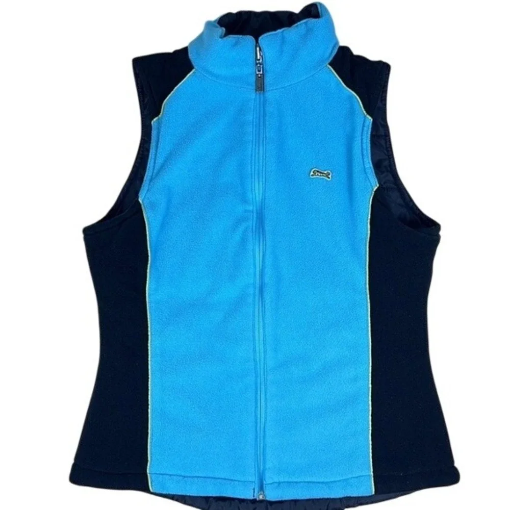 Le Tigre Y2K‎ Unisex Reversible Puffer Fleece Vest Black Blue Lime Green Size M